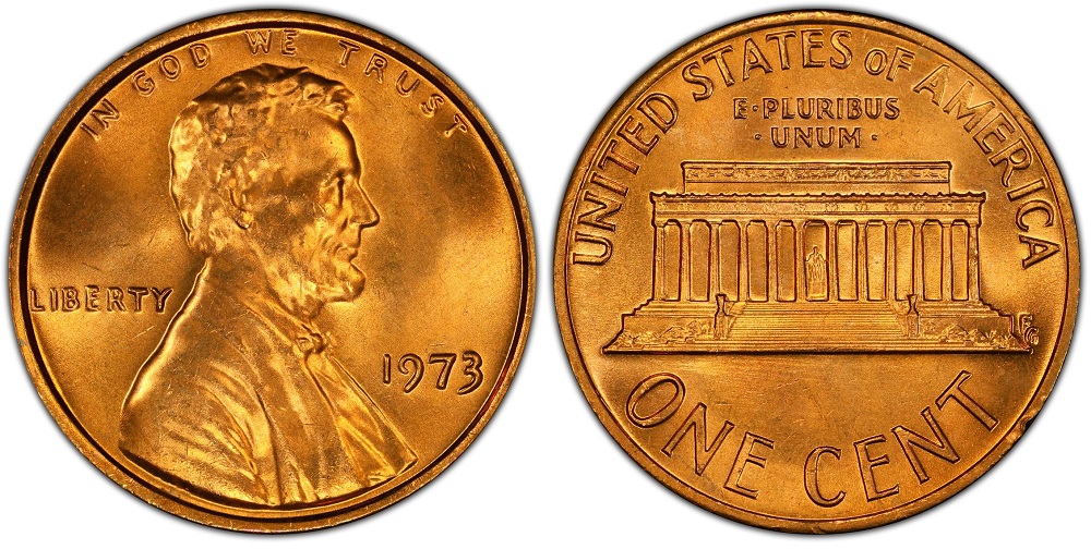1973 Lincoln Memorial Cent obverse showing Abraham Lincoln portrait and reverse showing Lincoln Memorial building